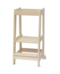 Stepup Baby Toddler Tower with Adjustable Step, White Montessori-Inspired Step Stool, Standing for Kids, Fits Under Kitchen Counters, Ad