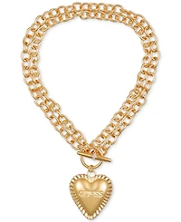 Guess Gold-Tone Heart Double Chain 18" Pendant Necklace