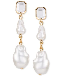 Guess Gold-Tone Crystal Pearl Design Drop Earrings