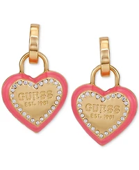 Guess Gold-Tone Pink Heart Drop Hoop Earrings