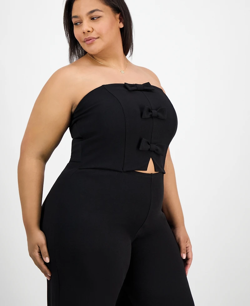 Madden Girl Trendy Plus Size Waist-Cutout Bow-Trim Jumpsuit
