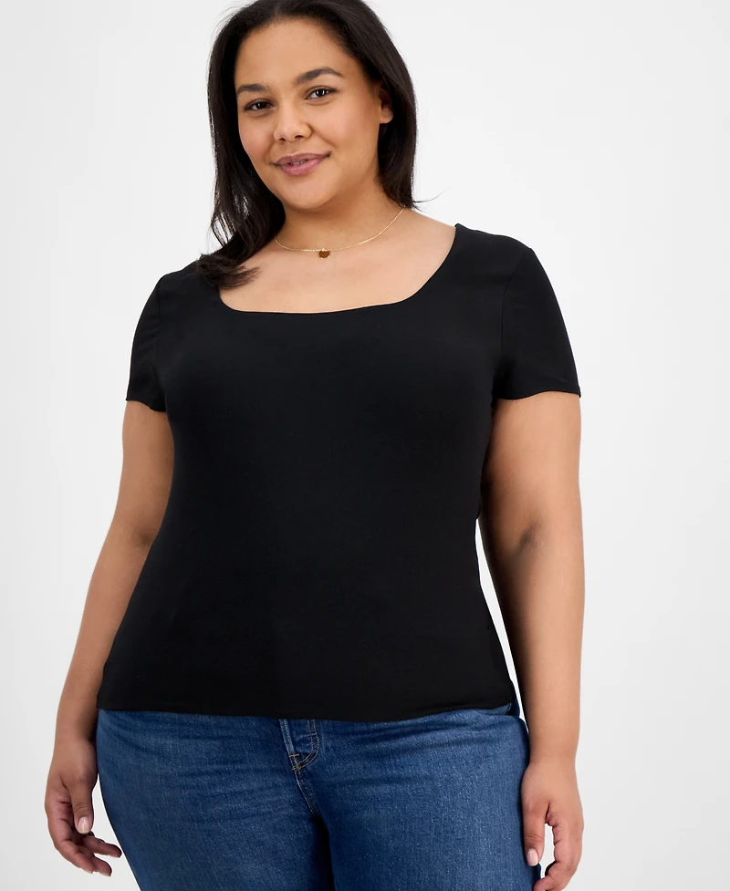 7th & Hudson Trendy Plus Double Layer Square-Neck Short-Sleeve Top