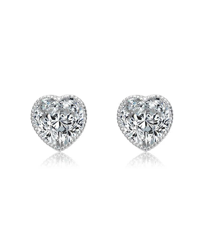 Heart Bezel Set Clear Cubic Zirconia Stud Earrings