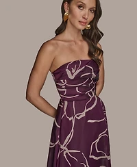 Donna Karan New York Women's Printed Ruched Organza Strapless Gown