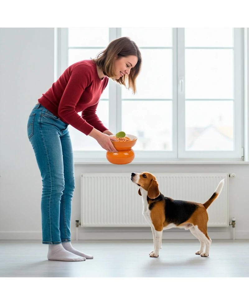 P.t. Supply Co. Orange Shaped Stoneware Elevated Pet Bowl, Raised Ceramic Food & Water Dish for Dogs and Cats