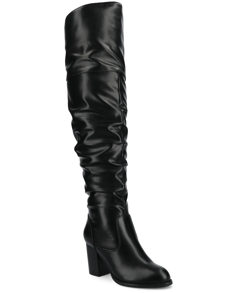 Journee Collection Women's Kaison Extra Wide Calf Stacked Heel Over The Knee Boots