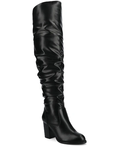Journee Collection Women's Kaison Extra Wide Calf Stacked Heel Over The Knee Boots