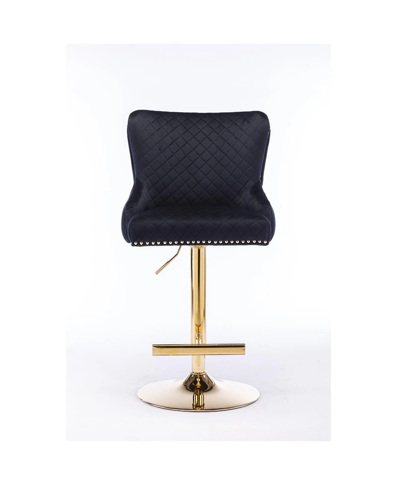 Streamdale Furniture Adjustable Velvet Bar Stool with Diamond Lattice Back, Lion's Head Accents