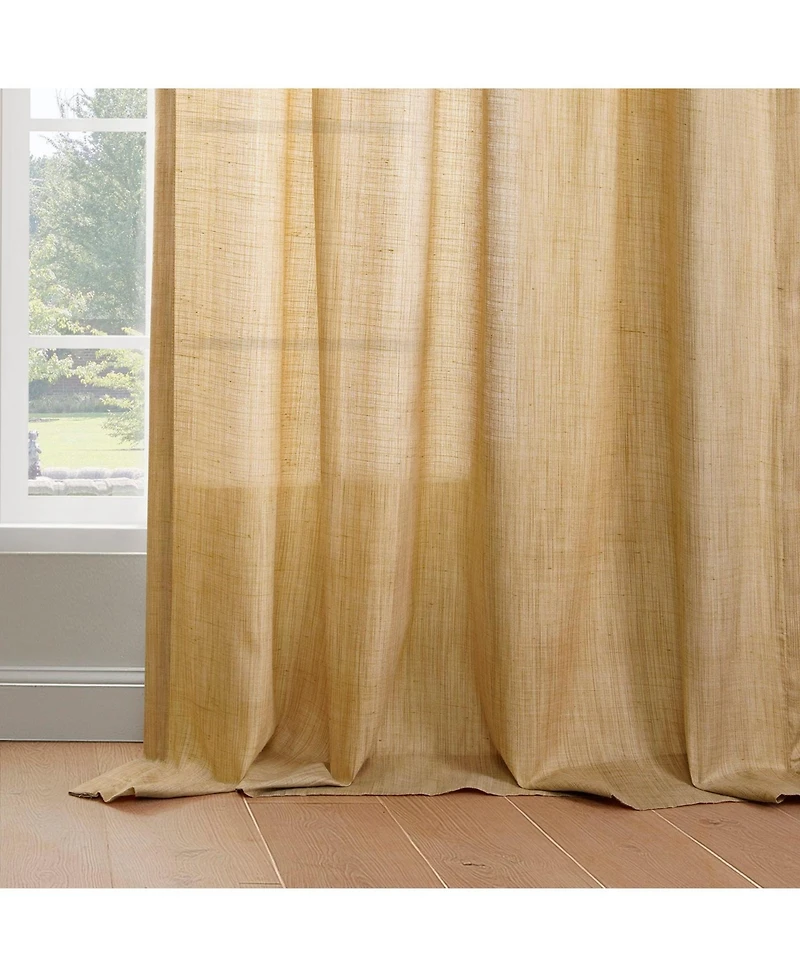 Rustic Weave Linen Curtains (2 Panels) Sheer Window Panel Set, Rod Pocket Curtains