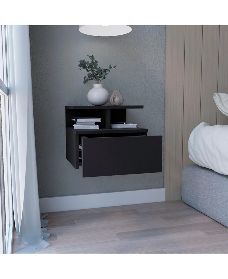Minimalist Floating Faux Wood Nightstand with Storage Drawer