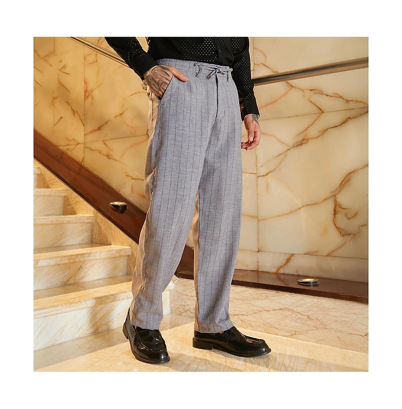 Campus Sutra Men's Coin Grey Pinstriped Chino Trousers