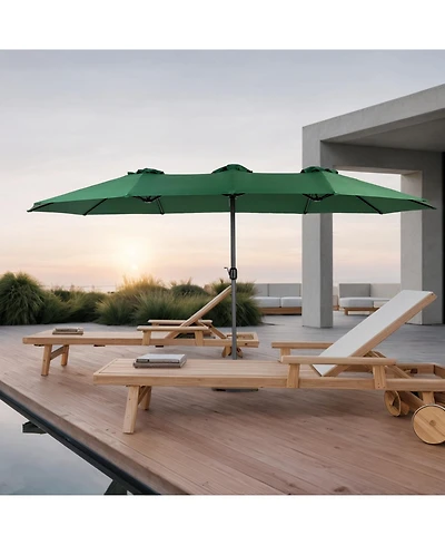 14.8 Ft Double Sided Outdoor Umbrella Rectangular Large with Crank ( Dark green)