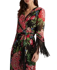 Tadashi Shoji Women's Mair Floral Print Tassel Fringe Wrap Dress