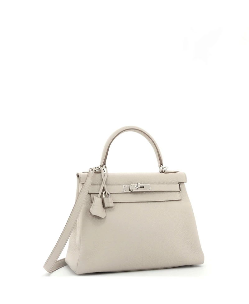 Pre-Owned Hermes Kelly 28 Handbag Light Clemence with Palladium Hardware