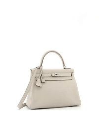 Pre-Owned Hermes Kelly 28 Handbag Light Clemence with Palladium Hardware