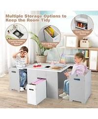 4-in-1 Kids Table and Chairs with Multiple Storage for Learning