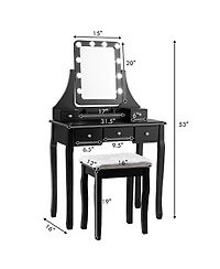 Vanity Dressing Table Set with 10 Dimmable Bulbs and Cushioned Stool