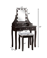 Vanity Dressing Table Set with 10 Dimmable Bulbs and Cushioned Stool