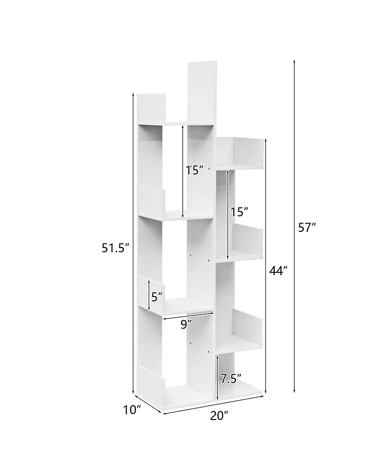 8-Tier Bookshelf Bookcase with 8 Open Compartments Space-Saving Storage Rack