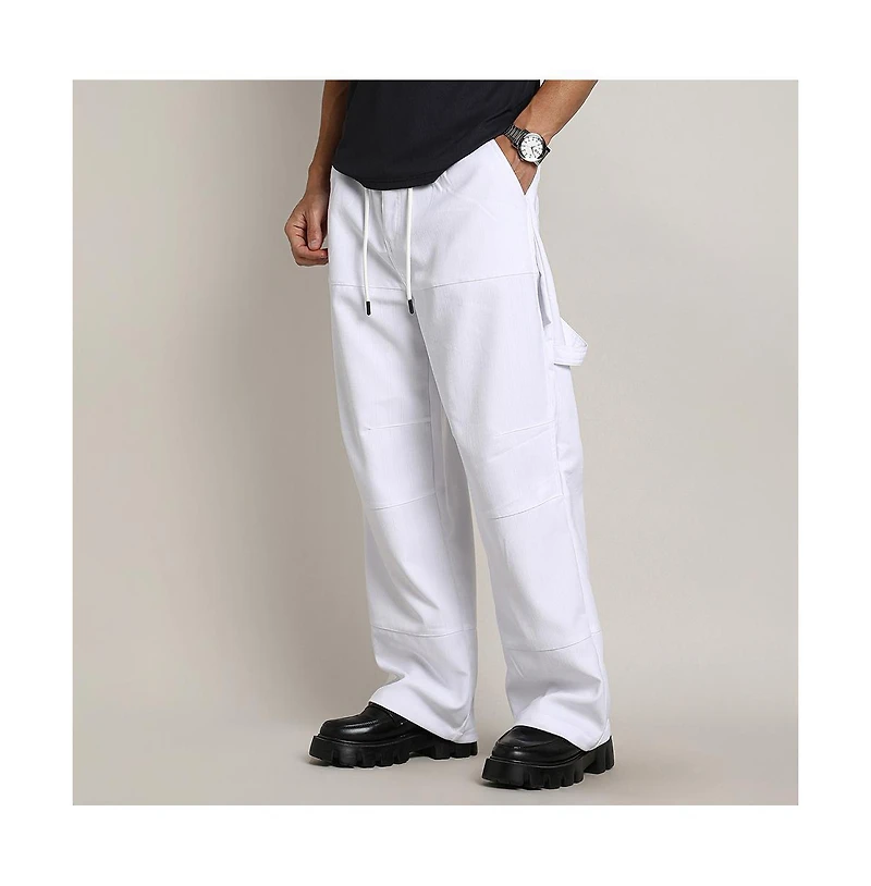 Campus Sutra Men's Chalk White Relaxed-Panel Cargo Trousers