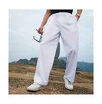 Campus Sutra Men's Cream White Straight-Fit Ribbed Trousers