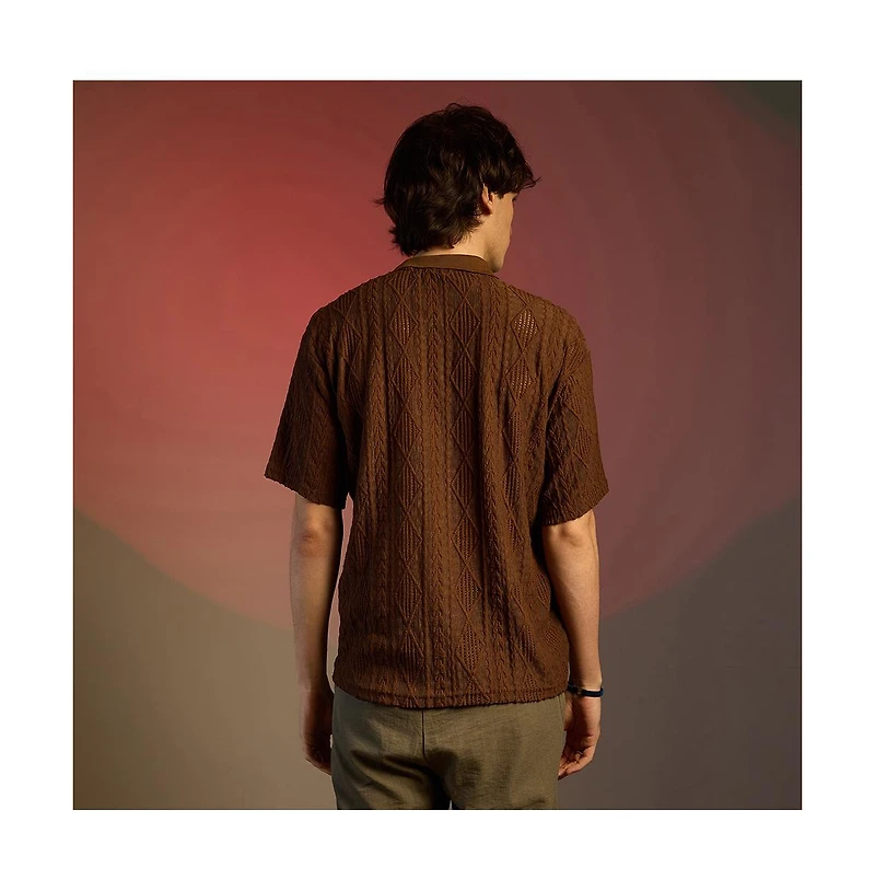 Campus Sutra Men's Chocolate Brown Argyle Oversized T-Shirt