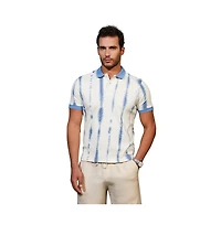 Campus Sutra Men's Powder Blue & Daisy White Tie-Dye Tactile Polo T-Shirt