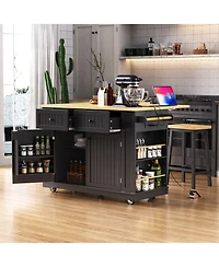 Rolling Kitchen Island Cart with Drop Leaf & Storage