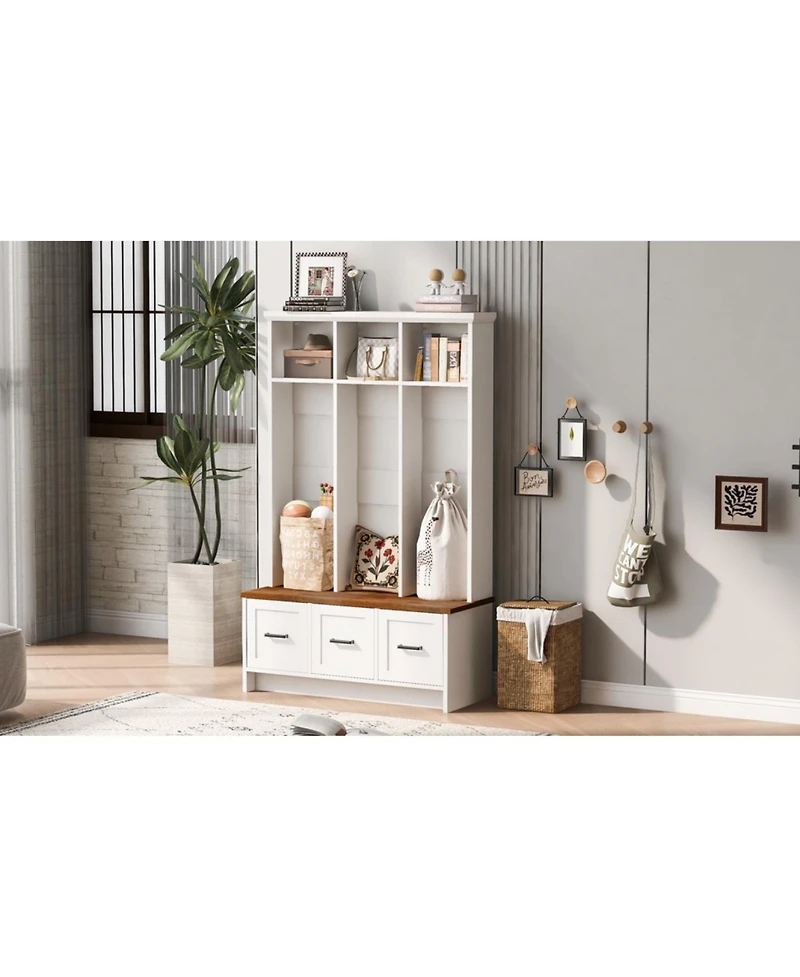 Hall Tree with Bench, Shelves & Drawers