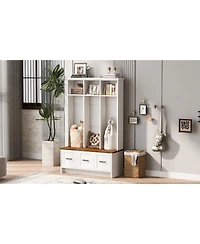 Hall Tree with Bench, Shelves & Drawers