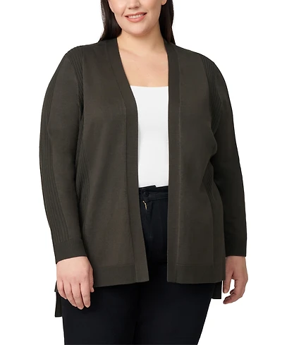 Melissa Paige Plus Ribbed-Trim High-Low Cardigan Sweater