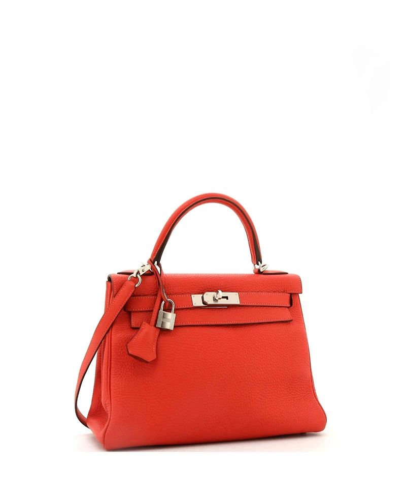 Pre-Owned Hermes Kelly 28 Handbag Red Clemence with Palladium Hardware