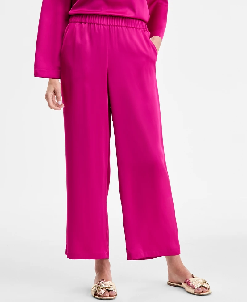 Jm Collection Women's Pull-On Wide-Leg Satin Pants, Exclusively at Macy's