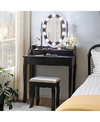 Makeup Dressing Table with Touch Switch Lighted Mirror and Cushioned Stool