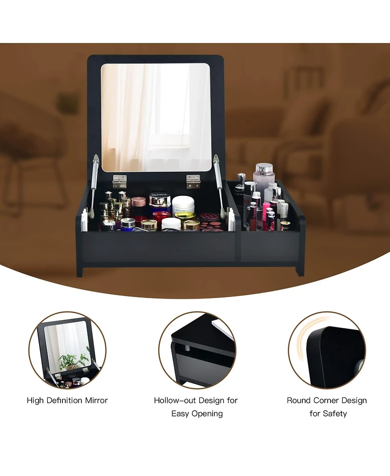 Compact Bay Window Makeup Dressing Table with Flip-Top Mirror