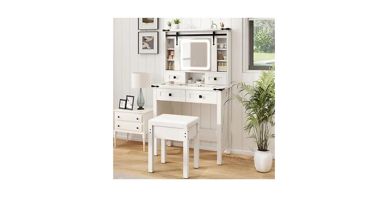 Makeup Vanity Desk with Mirror and Adjustable Storage Shelves