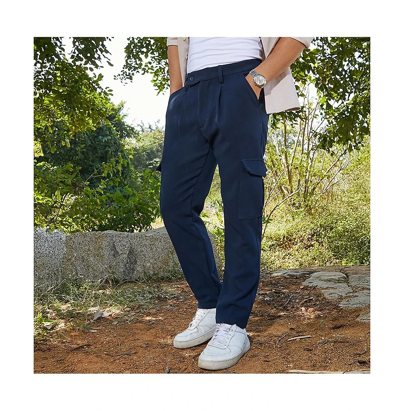 Campus Sutra Men's Indigo Blue Utility Pleated Trousers