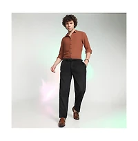 Campus Sutra Men's Obsidian Black Veined Tailored Trousers