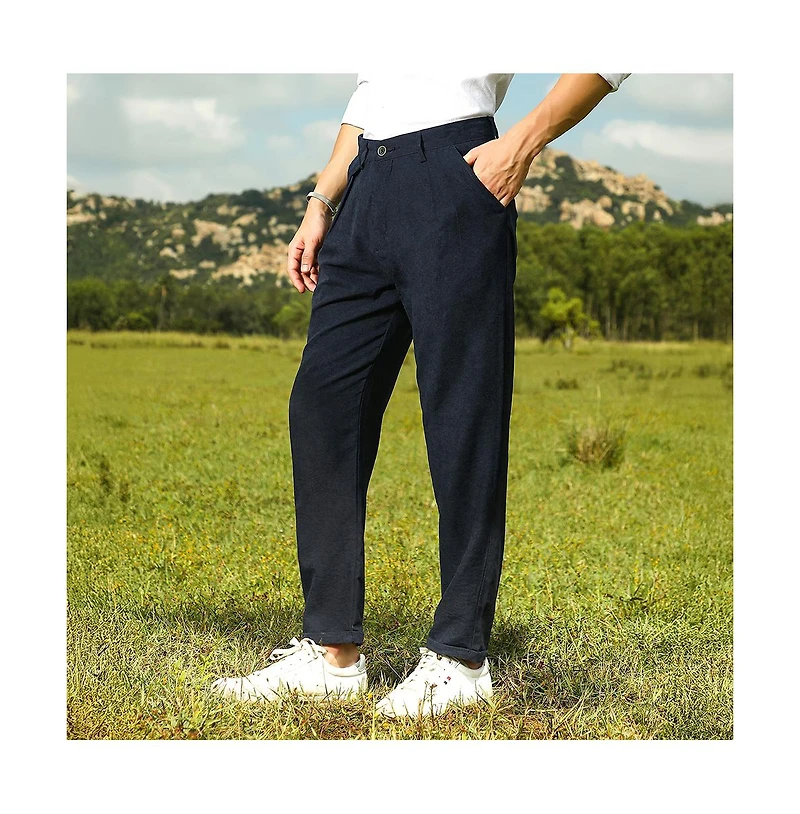 Campus Sutra Men's Prussian Blue Velvique Tailored Trousers