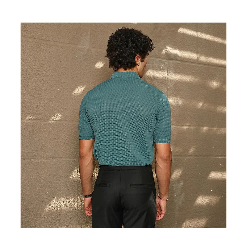 Campus Sutra Men's Emerald Green Warp-Tactile Polo T-Shirt