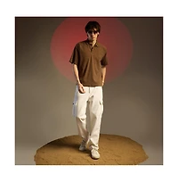 Campus Sutra Men's Chocolate Brown Ribbed Oversized Polo T-Shirt