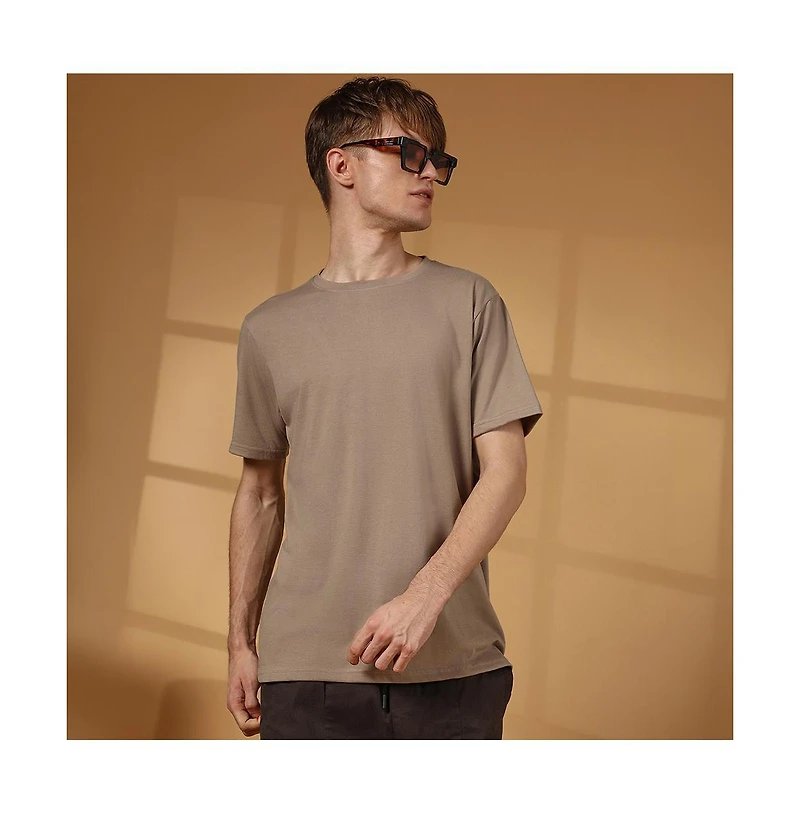 Campus Sutra Men's Cloud Grey Solid Regular T-Shirt