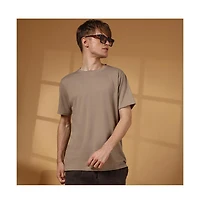 Campus Sutra Men's Cloud Grey Solid Regular T-Shirt