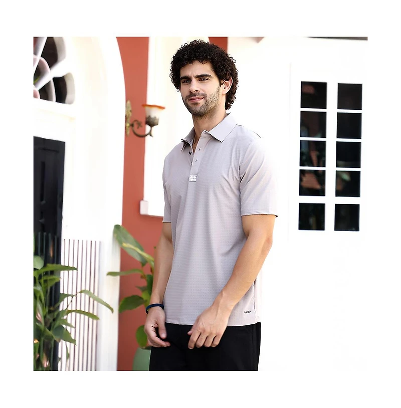 Campus Sutra Men's Saltbox Beige Seamless Cuboid Polo T-Shirt
