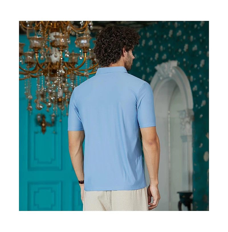Campus Sutra Men's Powder Blue Seamless Waffle Polo T-Shirt