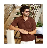 Campus Sutra Men's Chocolate Brown Stripe-Textured Polo T-Shirt