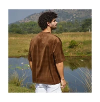 Campus Sutra Men's Chocolate Brown Tartan-Plaid Oversized T-Shirt
