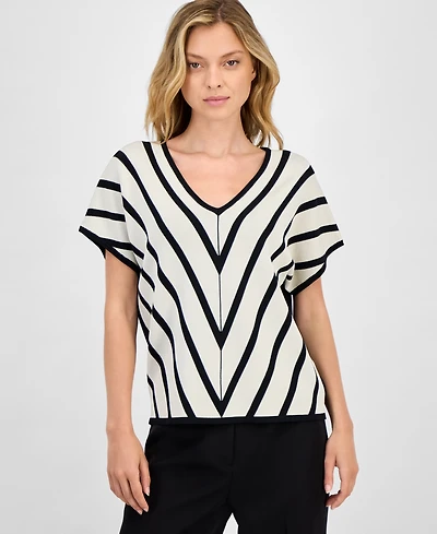 T Tahari Women's Mixed-Print Extended-Sleeve Mitered Top