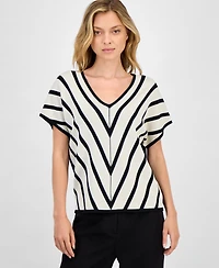 T Tahari Women's Mixed-Print Extended-Sleeve Mitered Top