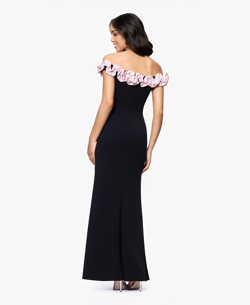 Blondie Nites Juniors' Off-The-Shoulder Ruffled Evening Gown
